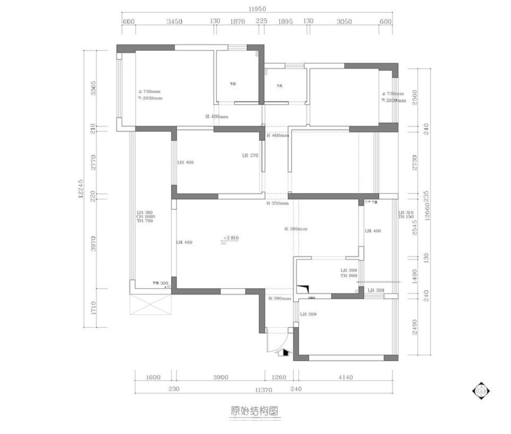 錢隆尊品120㎡輕歐簡(jiǎn)美三居室 裝修案例效果圖-原始戶型圖