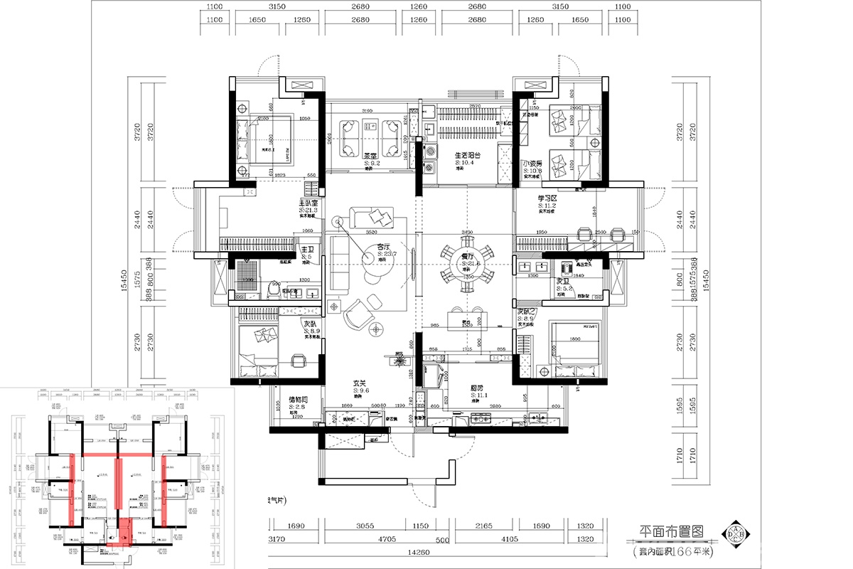 中建御山和苑200㎡復(fù)合寫(xiě)意大平層 裝修案例效果圖-3